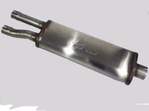 Aluminum performance muffler for optimal exhaust flow and sound reduction for cars and trucks.